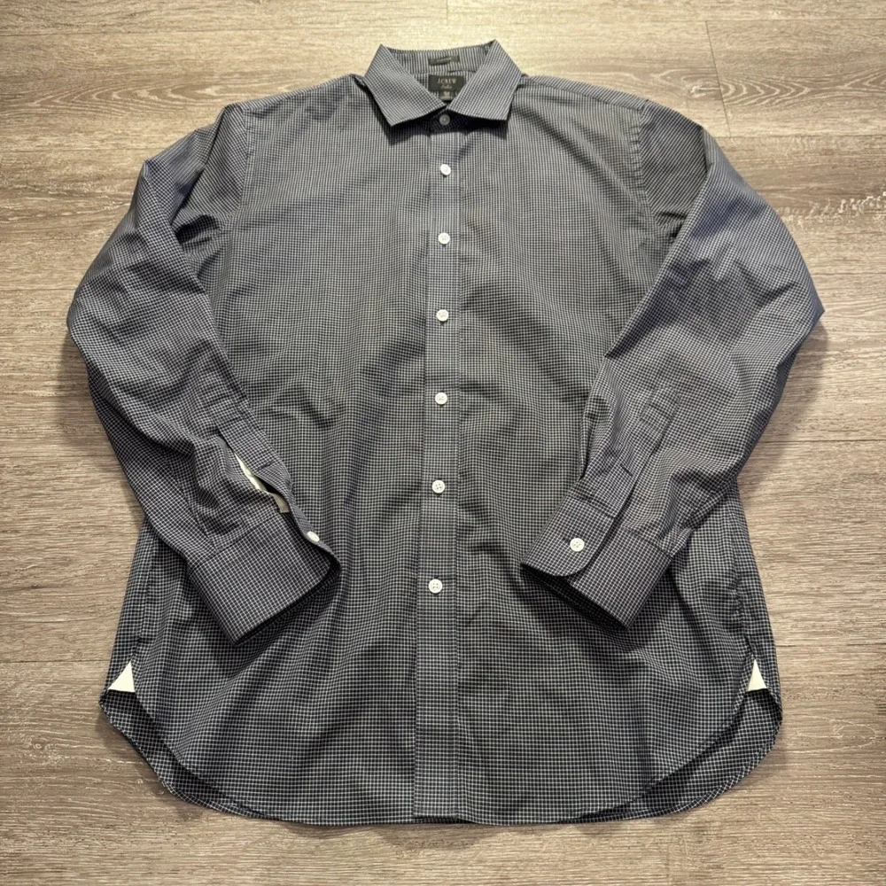 J Crew Ludlow Shirt Mens 15.5 34 Blue Micro Check Cotton Stretch Classic Preppy